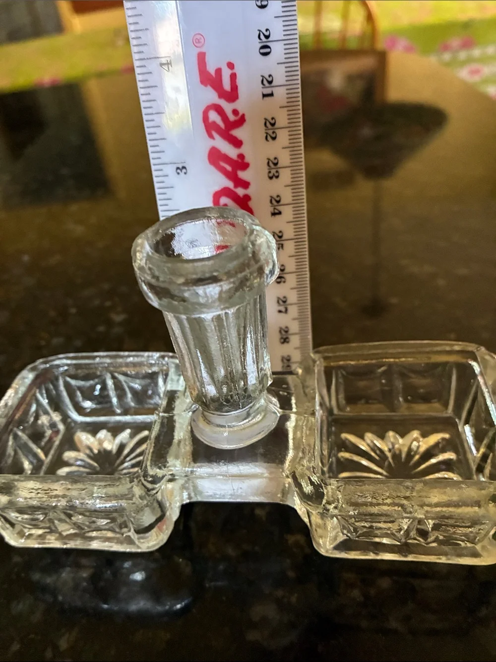 Clear Glass Double Salt Cellar with Central Pepper Shaker
